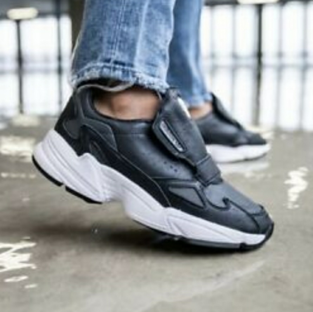 adidas Women's Leather Falcon RX Originals No Laces Black White